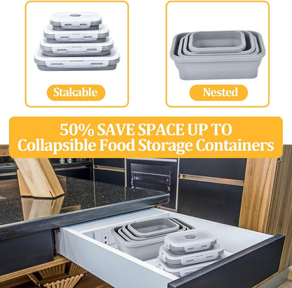 Collapsible Silicone Food Storage Container, Meal Prep Food Storage Containers with Lids, Lunch Containers Collapsible Bowls Sets for Microwave, Oven, Freezer and Dishwasher, BPA Free, Dark Blue