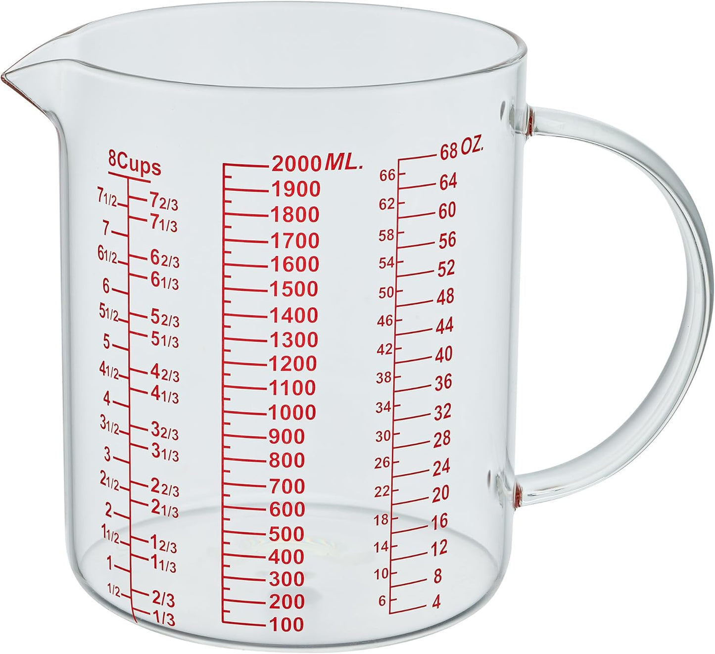 Ackers BORO3.3 Measure Glass -[Insulated handle | V-Shaped Spout]-Made of High Borosilicate Glass Measuring for Kitchen or Restaurant, Easy to Read, 60 ML (2 Oz) 丨(2 Pack)