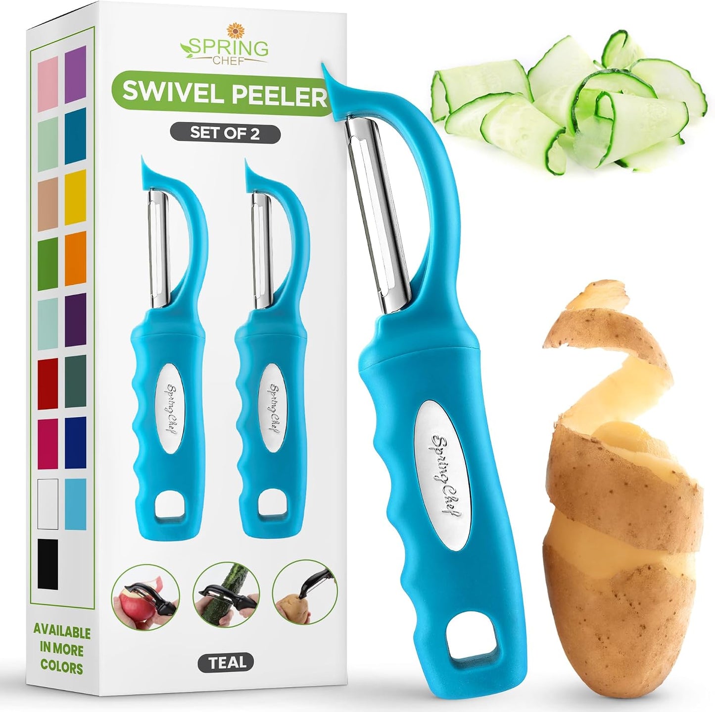 Spring Chef Premium Swivel Vegetable Peeler, Soft Grip Handle and Ultra Sharp Stainless Steel Blades - Perfect Kitchen Peeler For Veggie, Fruit, Potato, Carrot, Apple - Mango