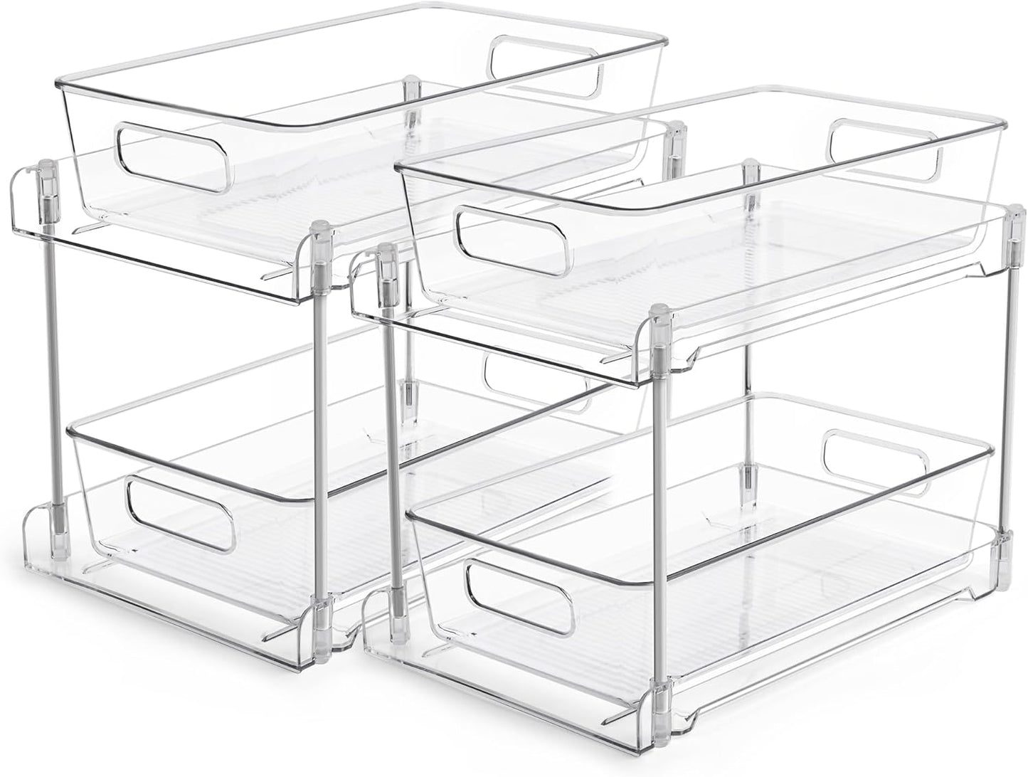 Vtopmart 4 Pack Bathroom Under Sink Organizers Organizer, 2 Tier Clear Pull-Out Organization (S-Standard)