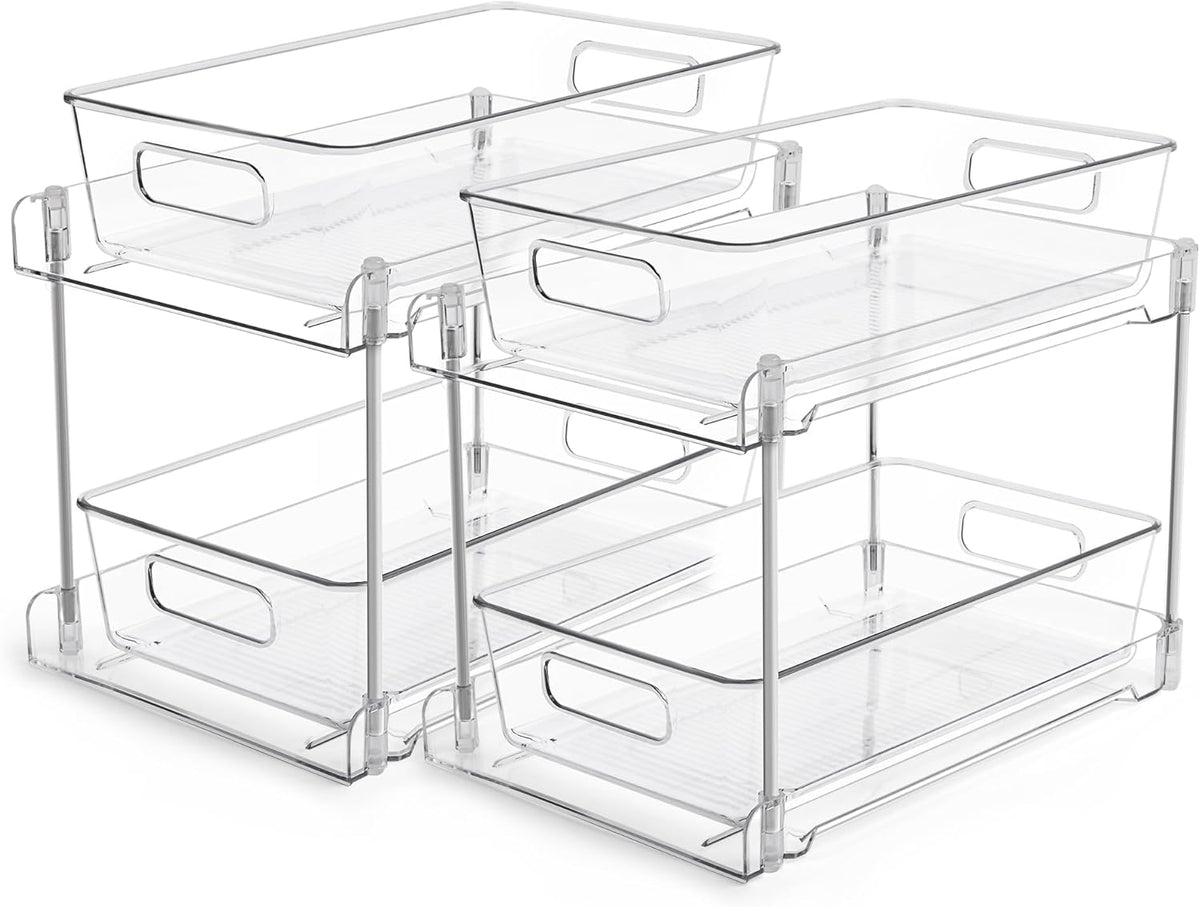 Vtopmart 4 Pack Bathroom Under Sink Organizers Organizer, 2 Tier Clear Pull-Out Organization (S-Standard)