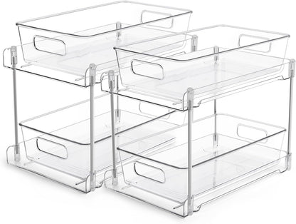Vtopmart 4 Pack Bathroom Under Sink Organizers Organizer, 2 Tier Clear Pull-Out Organization (S-Standard)