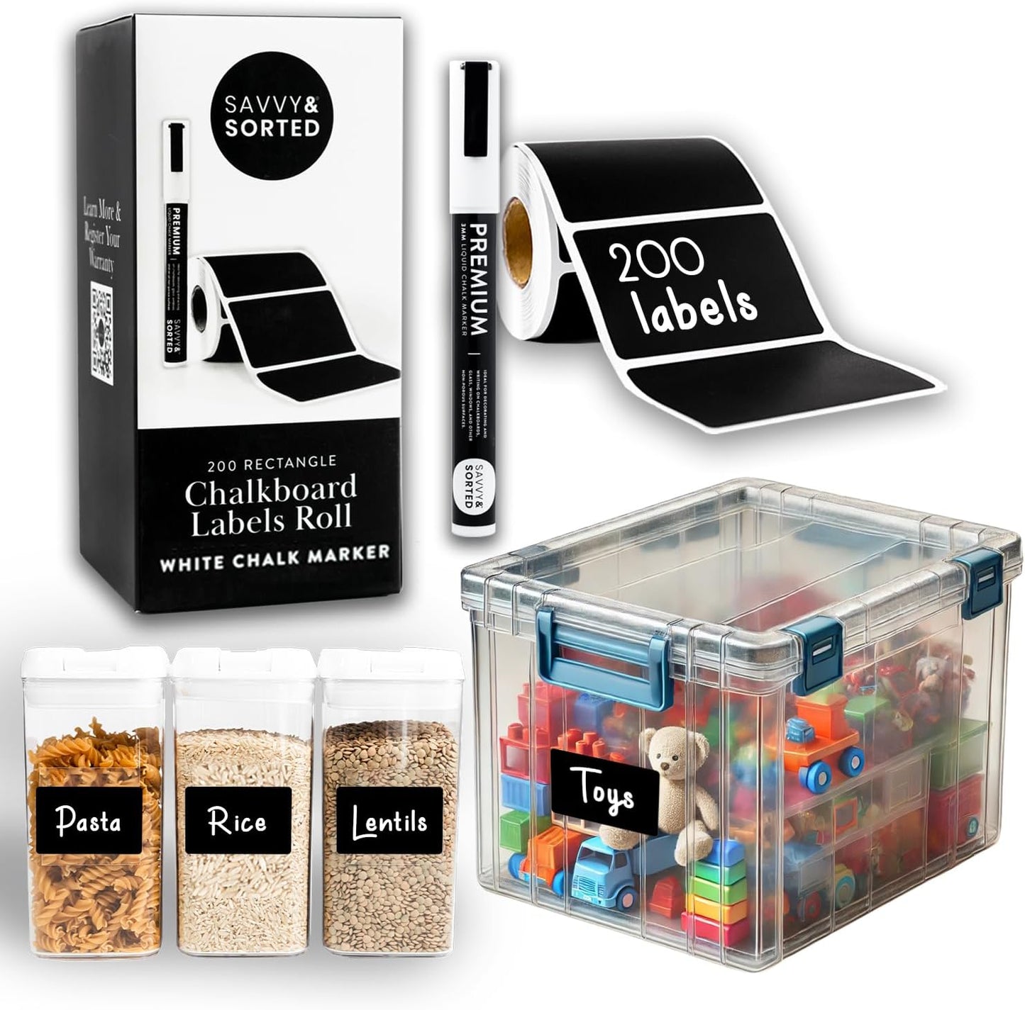 200 Chalkboard Labels for Food Containers, Reusable Black Stickers with Chalk Marker, Removable Pantry Chalk Board Jar Labels Stickers for Glass Jars, Storage Food Mason Jars, Kitchen Organization