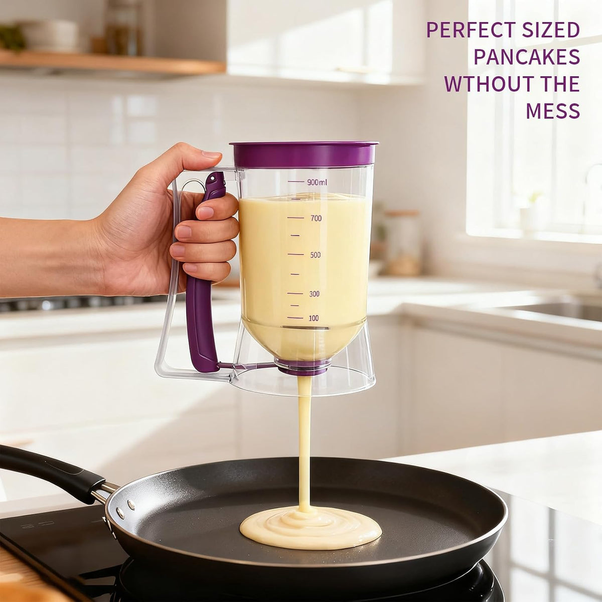 Pancake Batter Dispenser with Squeeze Handle and Measuring Marks