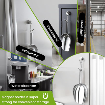 Wapodeai 6oz Stainless Steel Ice Scoop for Freezer with Magnetic Hook