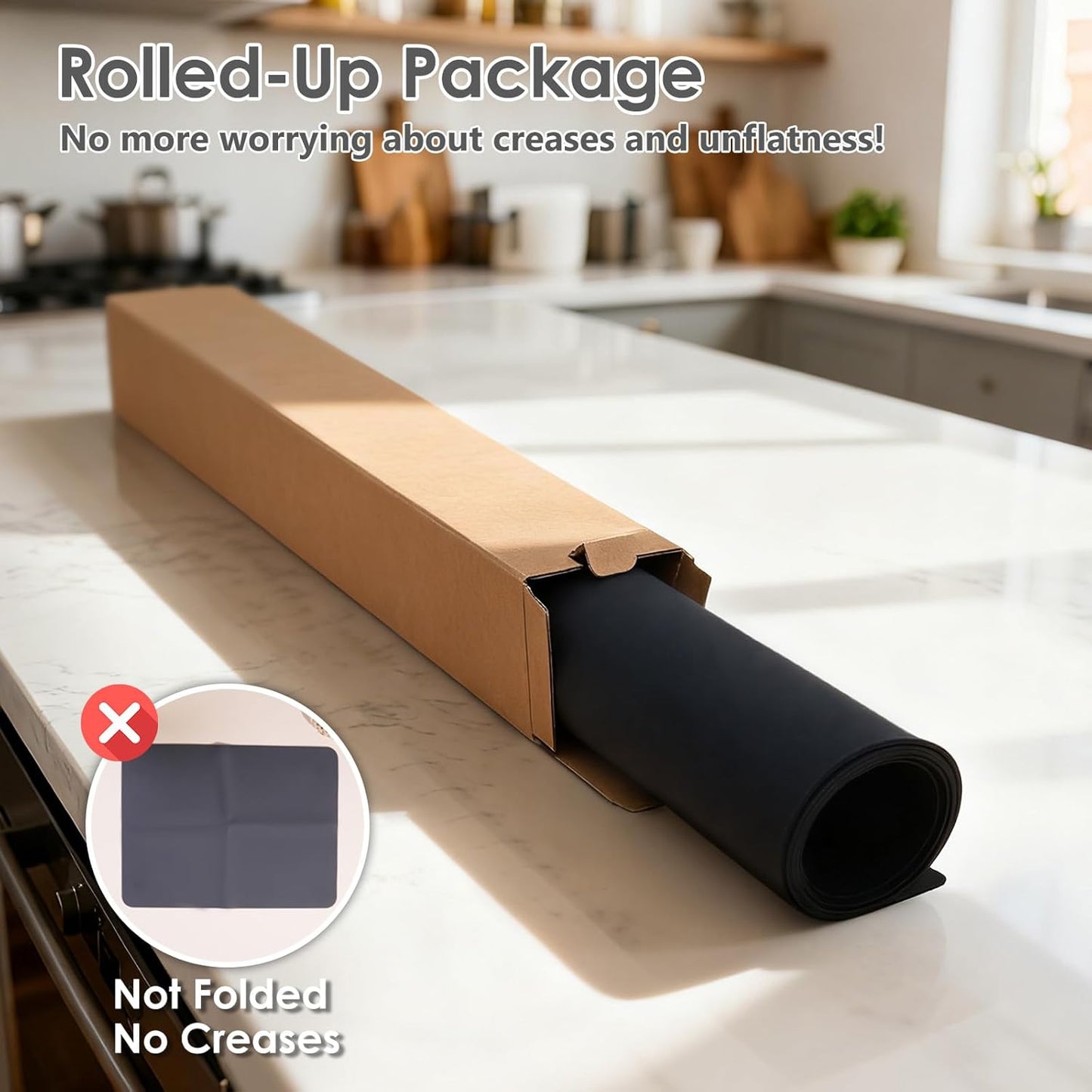 49.2" x 15.7" Large Silicone Mat for Kitchen Counter Protector, Cuttable Silicon Countertop Protector Mat Heat Resistant Mats for Countertop, Cut to Fit Placemat Ship Roll by Foepoge, Black