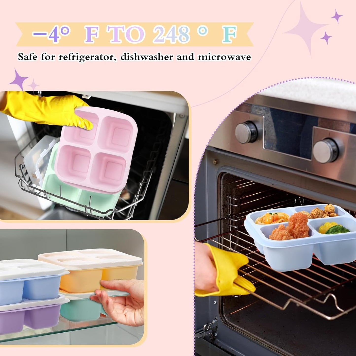 Honeydak 10 Pack Bento Snack Containers 4 Compartment Snack Boxes Reusable Containers with Lids Divided Meal Prep Lunch Food Storage Box for School Work Travel