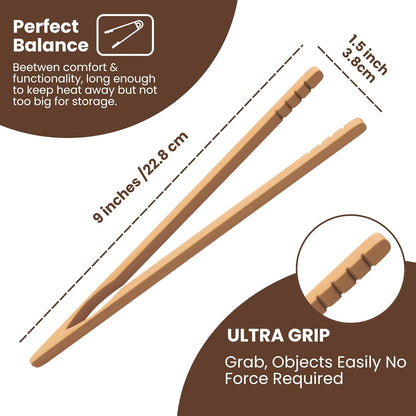 Toaster Tongs With Magnet | Kitchen Utensils For Cooking and Holding Toast Bacon Muffin Bagel Bread | 8 Inch Long Natural Non Toxic Bamboo