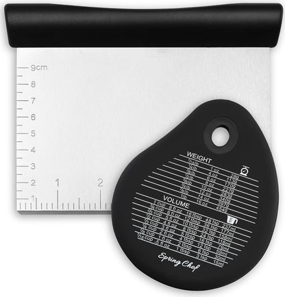 Spring Chef Dough Bench Scraper for Baking with Markings - Stainless Steel Kitchen Dough Cutter Tool with Bowl Pastry Scraper for Pizza, Bread, Pastries - Bench Knife - Dishwasher Safe - Black