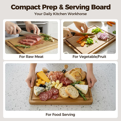 Acacia Wood Cutting Board for Kitchen, Set of 3 - Durable Thick Chopping Boards with Juice Grooves & Handles for Prep & Serving, Impressive Gift for Housewarming, Christmas, and Home Chefs