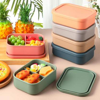 Honeydak 6 Pcs Silicone Bento Box Reusable Silicone Bento Lunch Container for Adults Microwave Dishwasher Freezer Safe 3 Compartment (Light Colors)
