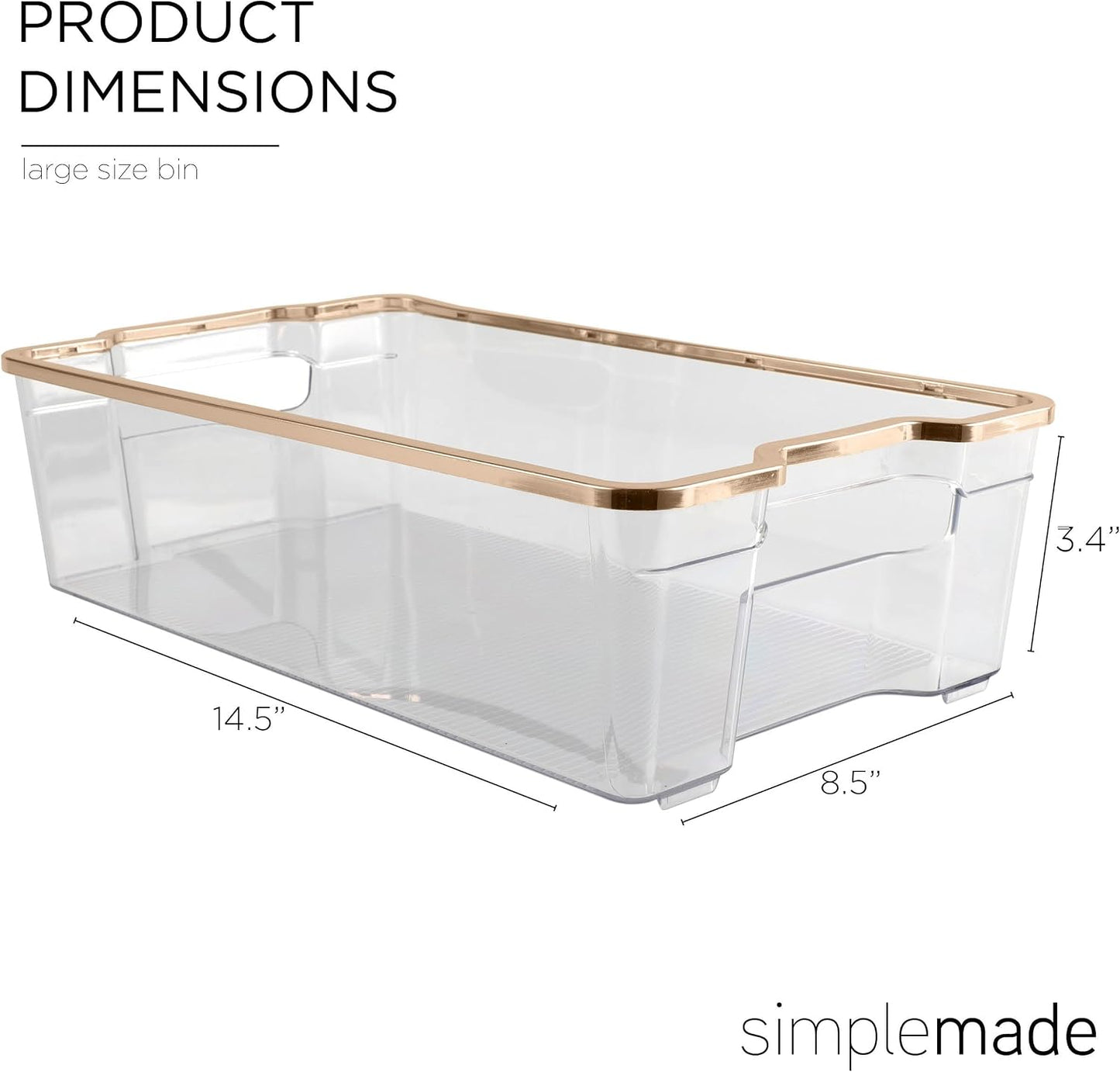 SIMPLEMADE Clear Refrigerator Organizer Bins - Clear Bins for Fridge, Containers for Fridge and Freezer, Multipurpose Storage for Kitchen, Office, Bathroom, Pack of 3 (Design 2)