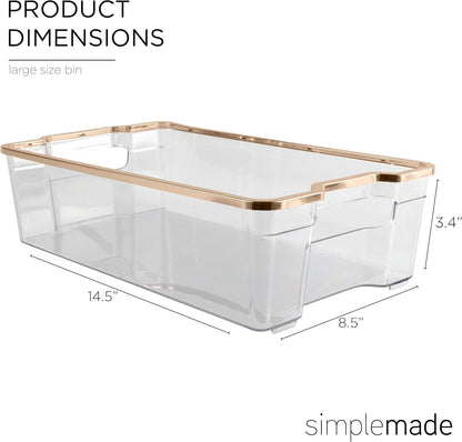 SIMPLEMADE Clear Refrigerator Organizer Bins - Clear Bins for Fridge, Containers for Fridge and Freezer, Multipurpose Storage for Kitchen, Office, Bathroom, Pack of 3 (Design 2)