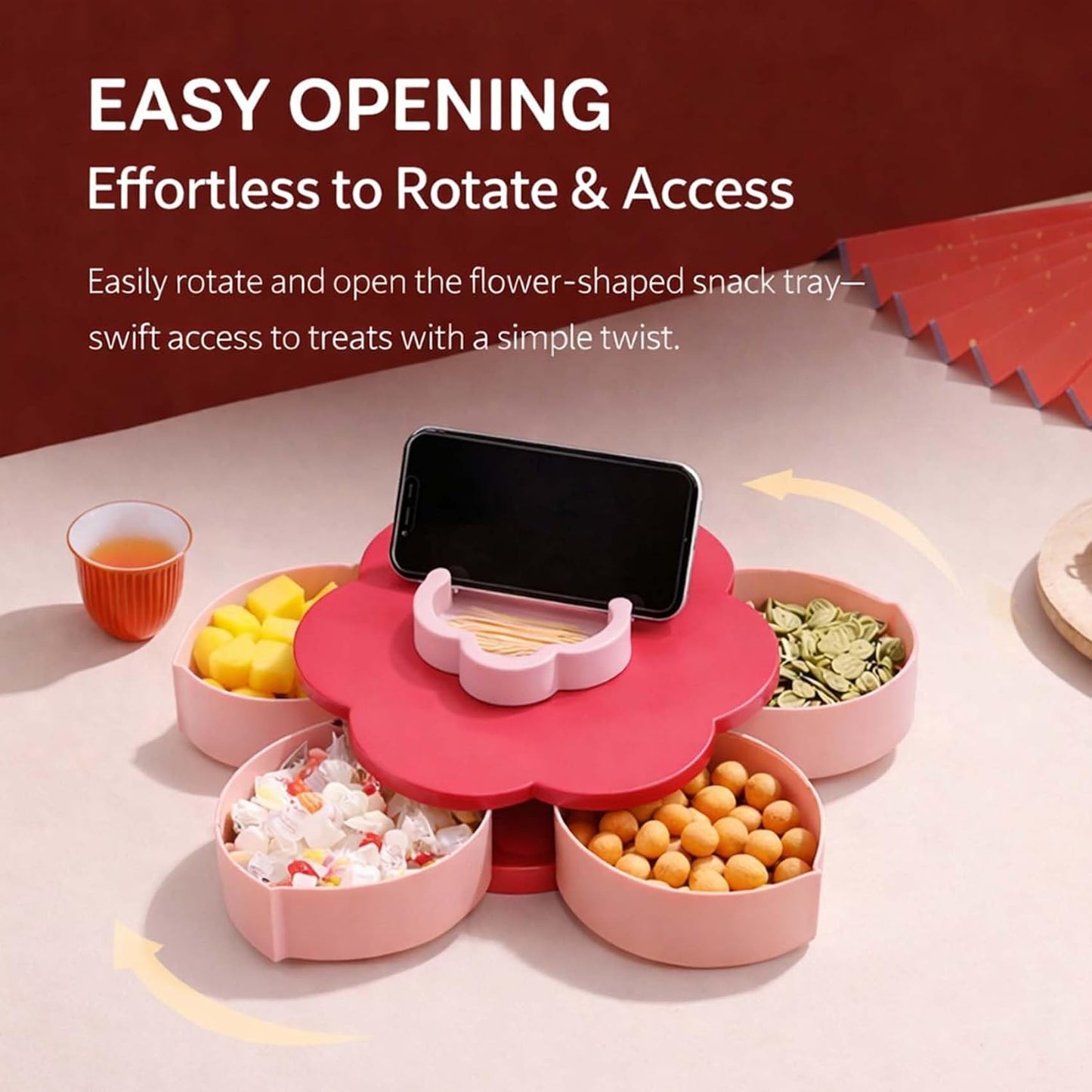 2026 Upgraded Divided Serving Tray that Spins - Perfect for Snacks, Dips & Party Appetizers,Multi-Compartment Food Organizer Design with Lid,Spin-to-Open,Home Essentials (Double Layer)