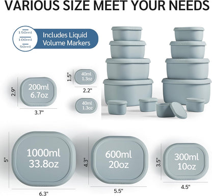 ISSEVE 12Pcs/Set Nesting Silicone Food Storage Containers with Lids, BPA Free Reusable Meal Prep Silicone Containers Airtight, Freezer Dishwasher Safe (33.8oz, 20oz, 10oz, 6.7oz, 1.3oz) (Beige)