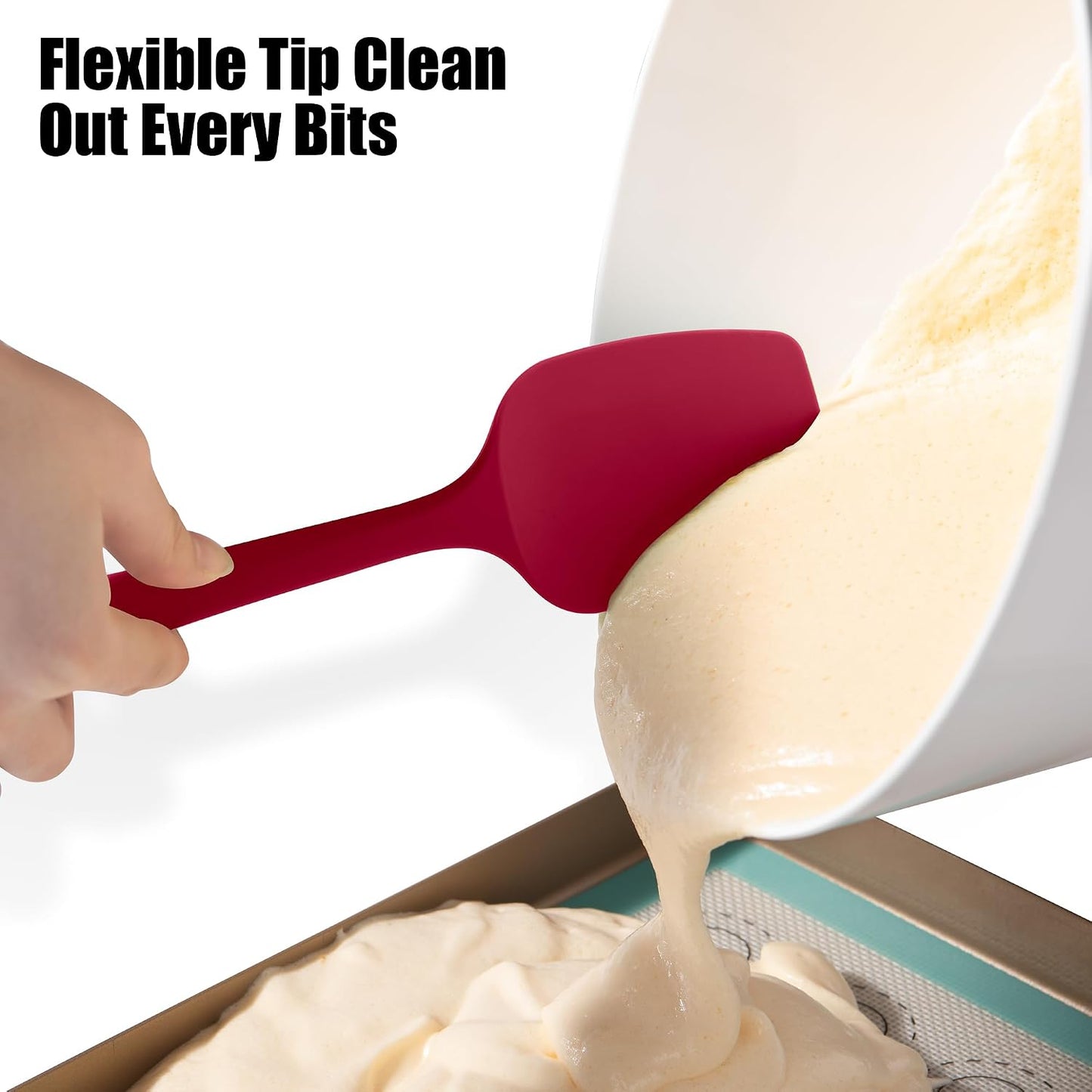 2-Piece Silicone Scraper & Spoon Spatulas: Doosu 600°F Heat Resistant Food Grade BPA Free Rubber Baking Flat Spatula Kitchen Cooking Spoonula for Mixing Scraping Folding Stirring Serving (Aqua Sky)