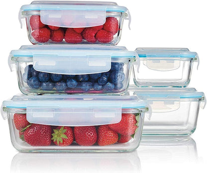 Gourmet Home Products 10 Pc Glass Food Storage Container Set with Locking Lids
