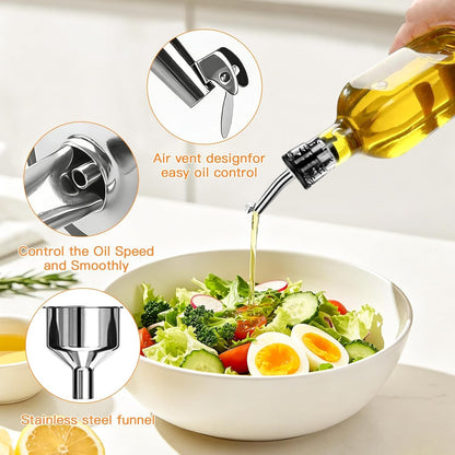 Leaflai 17oz Olive Oil Dispenser Bottle, 500ml Oil & Vinegar Cruet with 2 Stainless Steel Pourers, 2 Labels,1 Brush and 1 Funnel for Kitchen