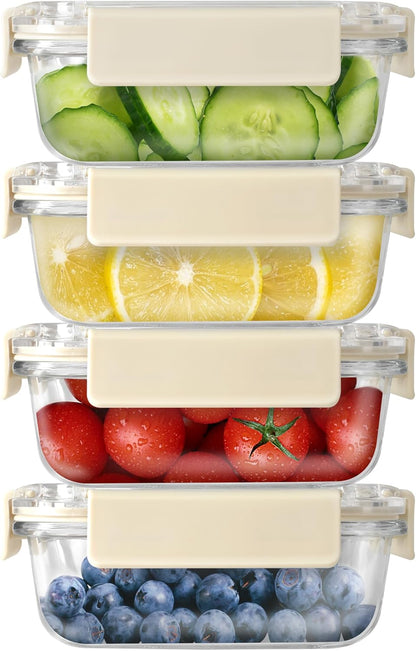 YSSOA Food Meal Prep Containers with Exclusive Glass Lids, Glass Storage Containers with Lids, BPA-Free, Glass Lunch Boxes for Lunch, Pantry Organizers and Storage, Freezer to Oven Safe, Leak Proof