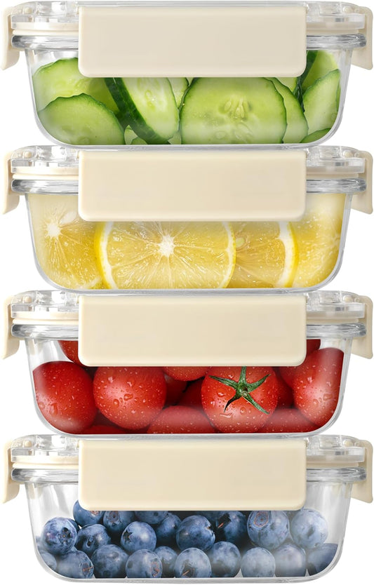 YSSOA Food Meal Prep Containers with Exclusive Glass Lids, Glass Storage Containers with Lids, BPA-Free, Glass Lunch Boxes for Lunch, Pantry Organizers and Storage, Freezer to Oven Safe, Leak Proof