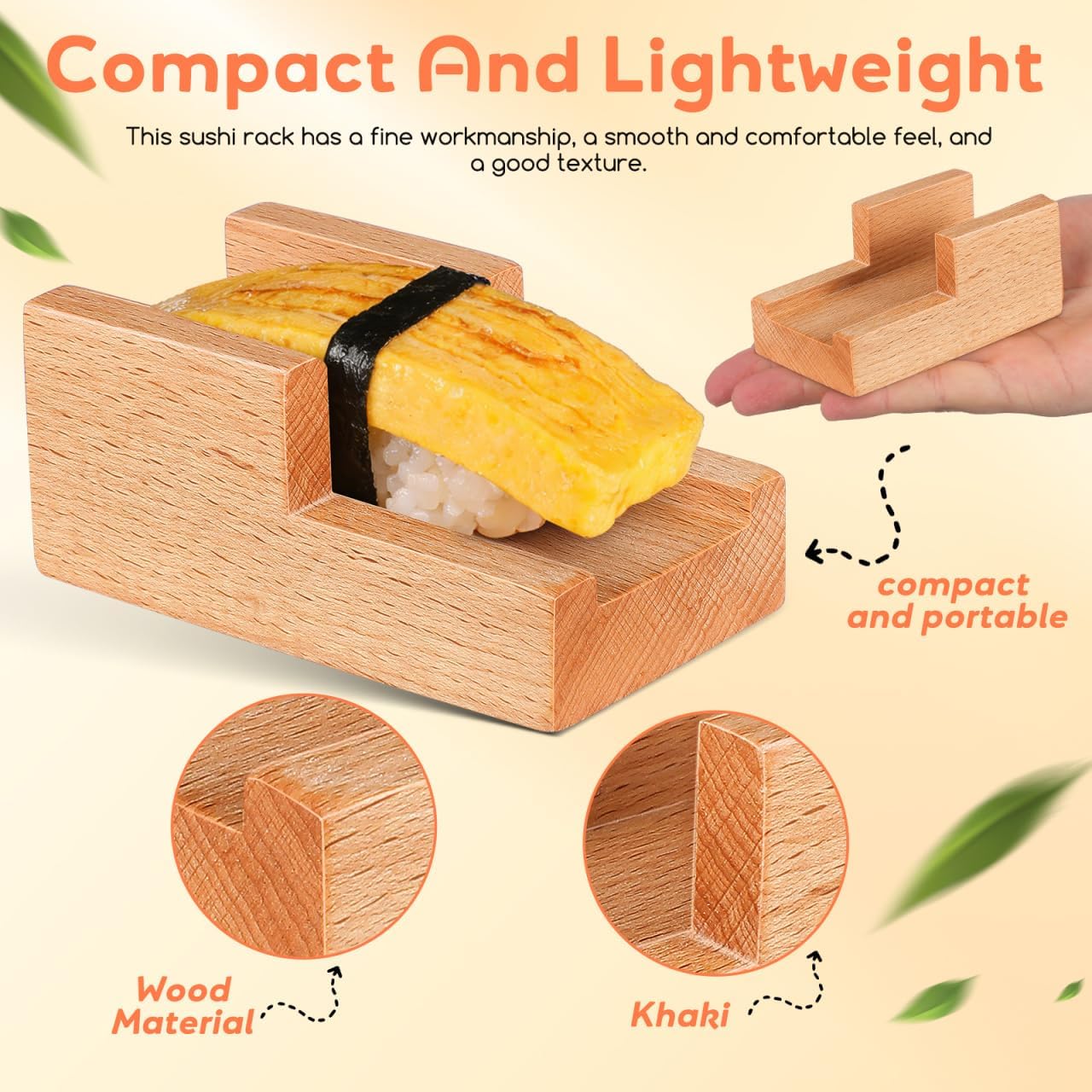 Amosfun Japanese Wooden Sushi Holder - Traditional Sushi Rack Taco Holder for Home Restaurant Party Use 3.54 X 1.96 X 1.57 Inches