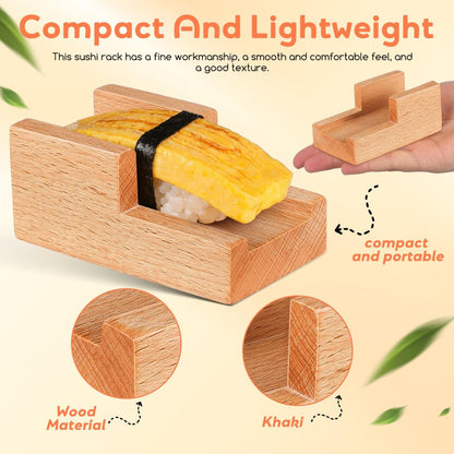 Amosfun Japanese Wooden Sushi Holder - Traditional Sushi Rack Taco Holder for Home Restaurant Party Use 3.54 X 1.96 X 1.57 Inches