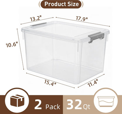 Citylife 32 QT Plastic Storage Bins with Latching Lids Stackable Storage Containers for Organizing Large Clear Storage Box for Garage, Closet, Kitchen, 4 Packs