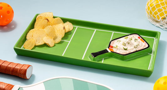 Godinger Pickleball Tray, Pickleball Platter Chip & Dip Tray, Snack Tray, Snack Platter Perfect for Sports Parties & Game Night Snacks Pickleball Theme, 15X7