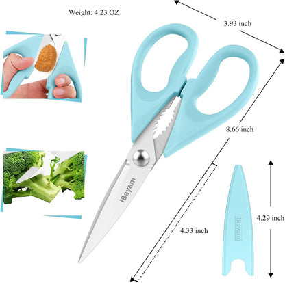 iBayam 2 Pack All Purpose Kitchen Shears Heavy Duty - Stainless Steel Kitchen Scissors With Protective Sheath, Soft Comfort-Grip Handle, Food & Meat Scissors, Home, Kitchen, Dining Utility Gadgets