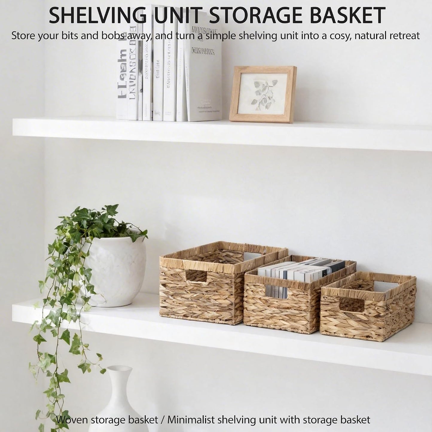Storage Container, Natural Water Hyacinth Storage Bins Rectangular Basket,Arts and Crafts.
