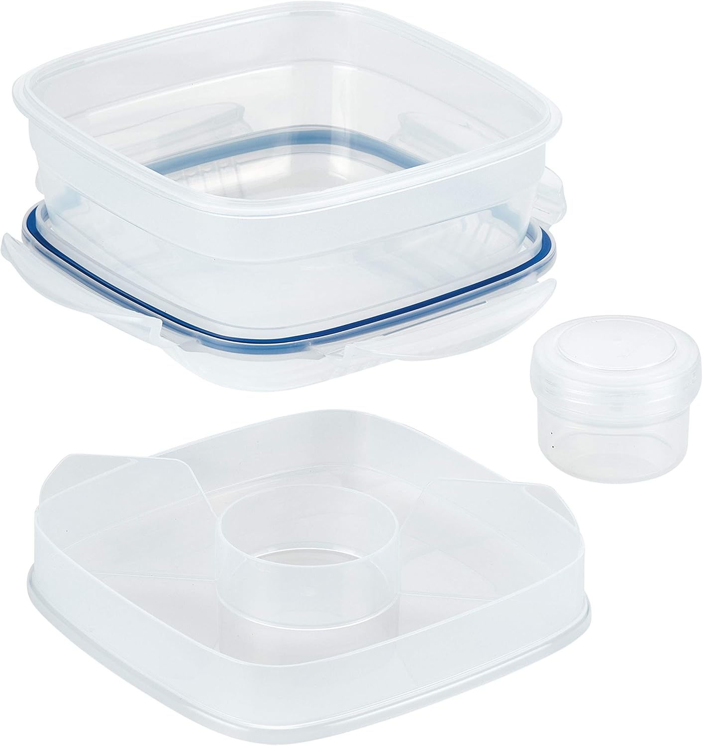 LOCK & LOCK Easy Essentials On The Go Meal Prep Lunch Box, Airtight Containers with Lid, BPA Free, Square (4 Section) -29 oz, Clear