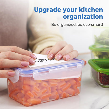 MESS Removable Food Labels for Containers (96-Pack) 1x3 & 1.5" Erasable Kitchen Labels for Organizing, Freezer & Fridge, White Dry Erase Labels for Jars