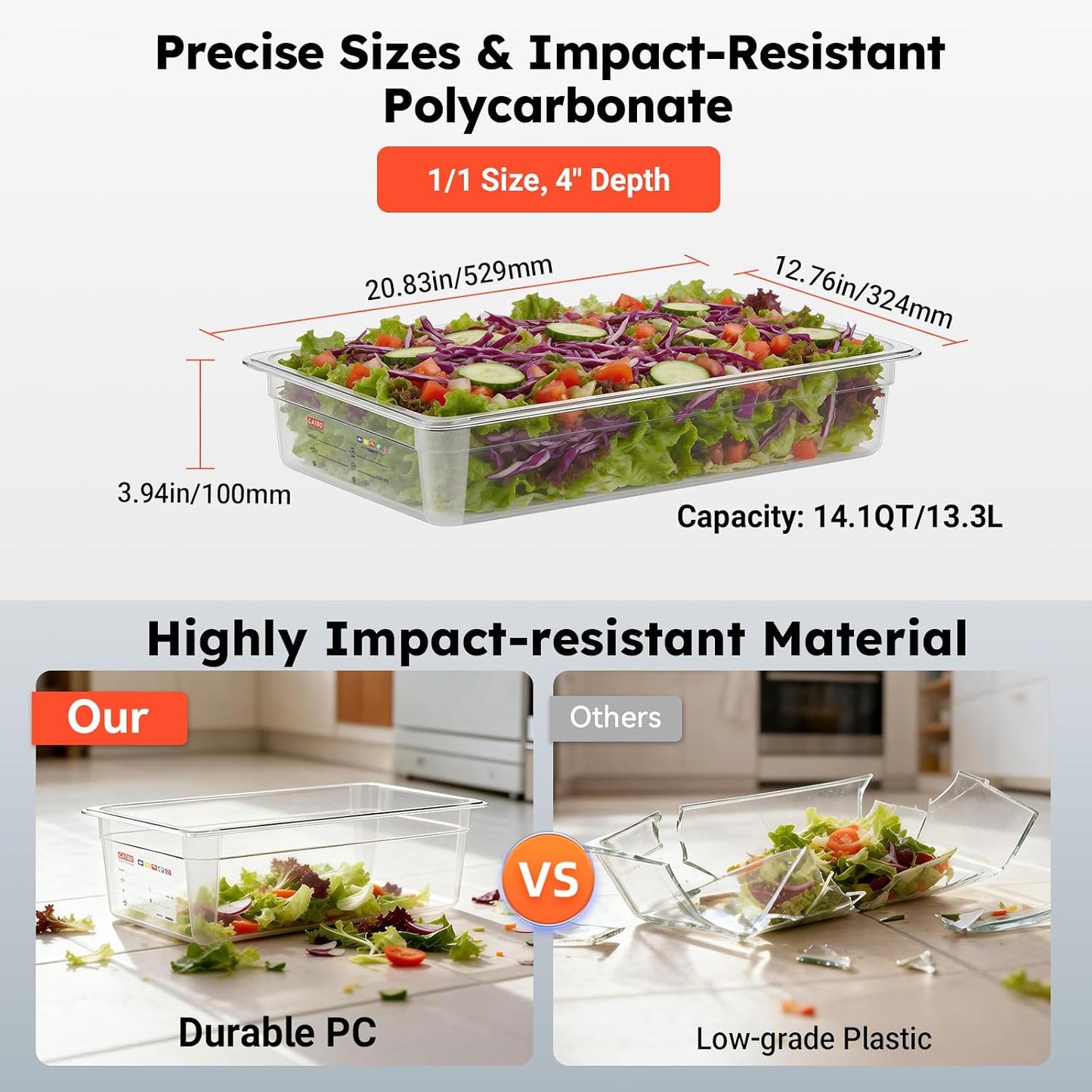 6-Pack Clear Polycarbonate Handled Lids for 1/6 Size NSF Food Pans