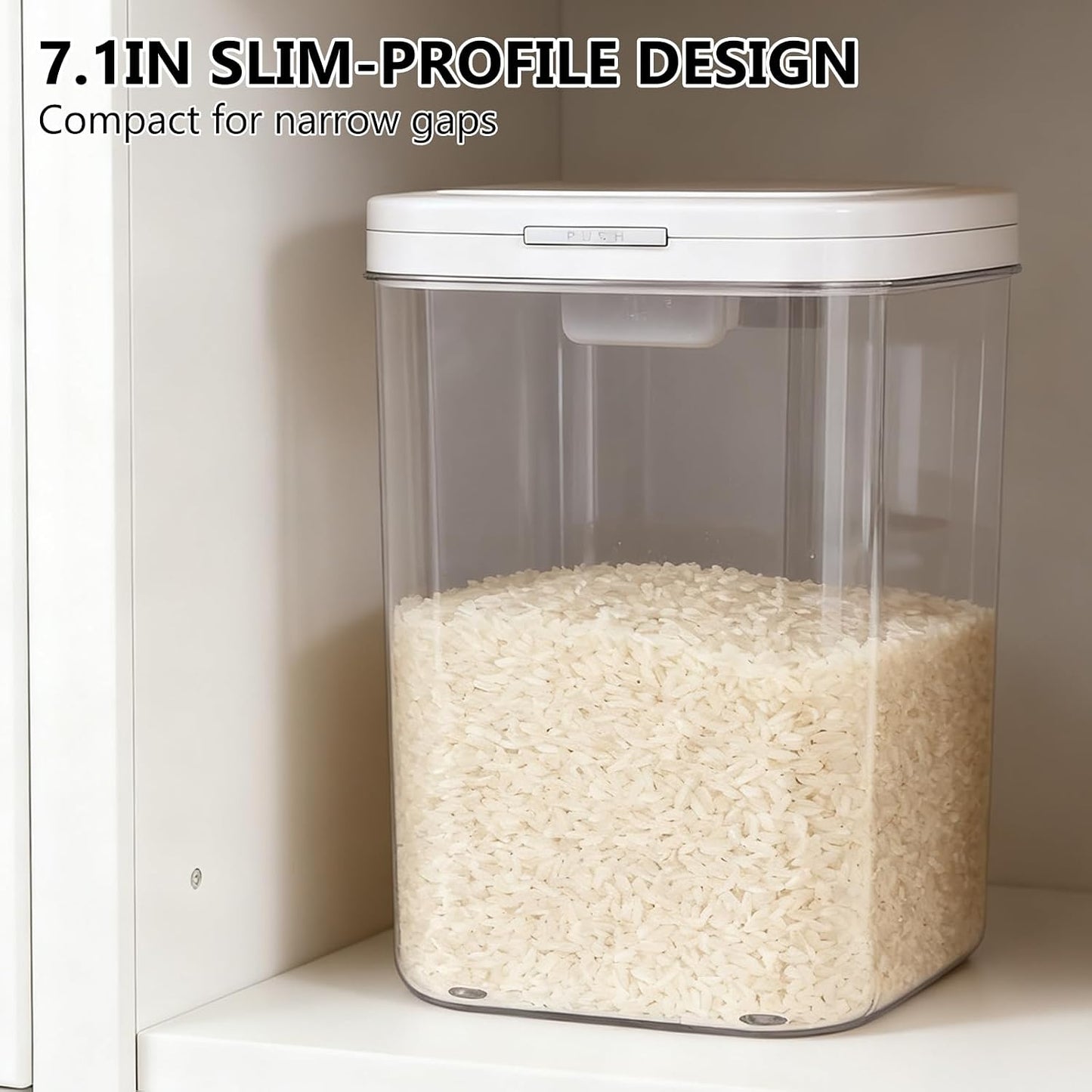 20-25 lbs Rice Dispenser with Measuring Spoon 11.4Qt/12L Large Airtight Food Storage Rice Container Tall and Narrow Food Storage Flour Bin Slim Space-Saving for Kitchen Pantry Organization