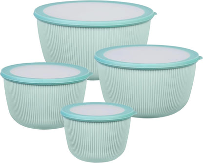 BoxedHome Plastic Mixing Bowls with Lids Set,4.97QT Large Capacity Deep Nesting Bowl,8 Pieces Set BPA-Free Prep Bowls,Dishwasher & Microwave Safe,Beige