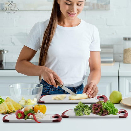 Zulay Kitchen (3-Piece Set) Cutting Boards For Kitchen Dishwasher Safe - Plastic Cutting Board Set - Non Slip Kitchen Cutting Board With Juice Groove - Multiple Sizes (White/Red)