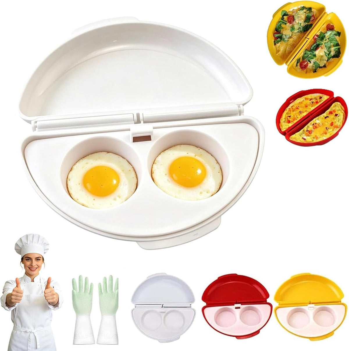 2-In-1 Microwave Omelette Maker & Egg Cup Cooker with Removable Tray，A+B