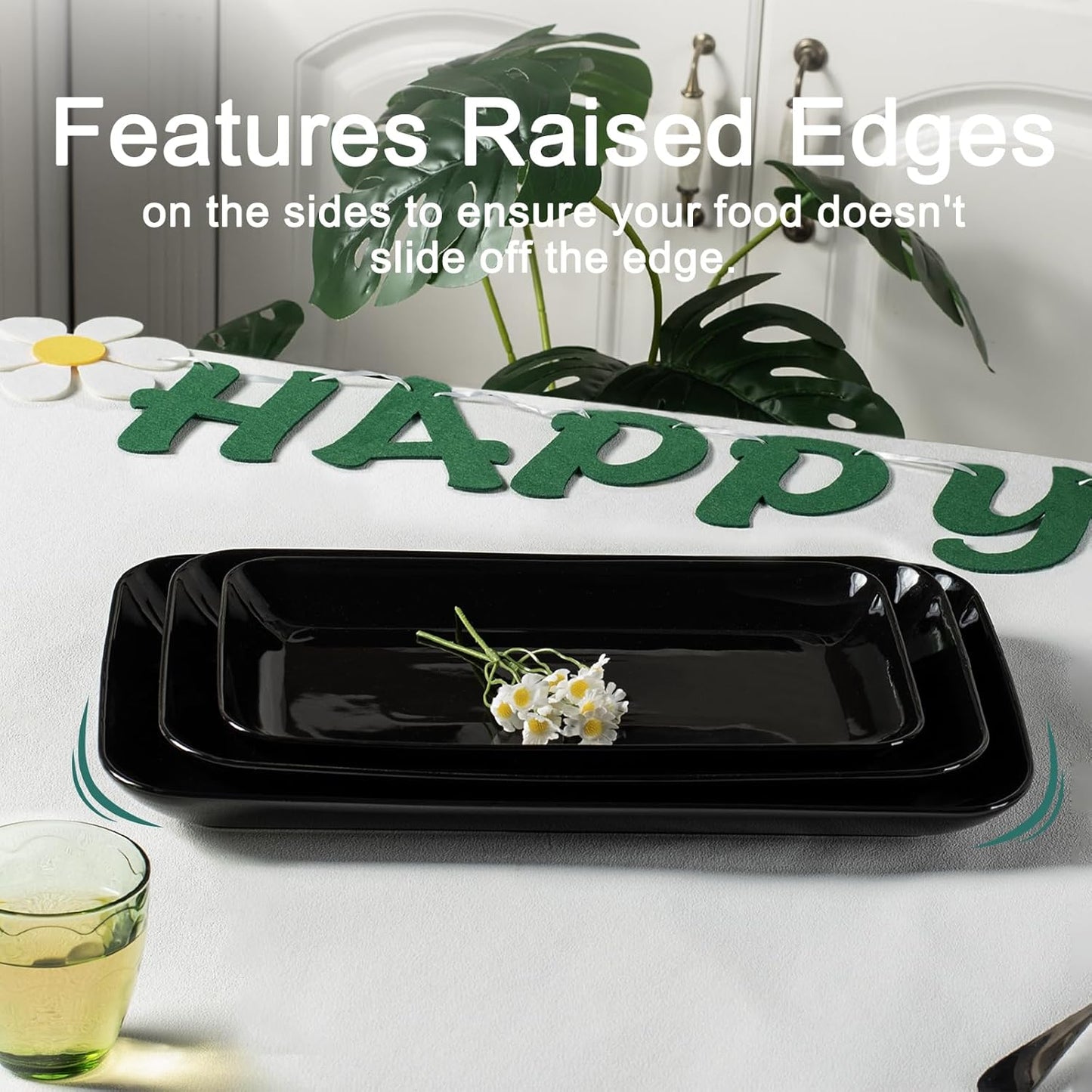 DELLING Large Serving Platter Set of 3, 16/14/12 Inch Porcelain Serving Trays for Party - White Ceramic Rectangular Platters for Entertaining, Appetizer Fruit Tray for Father's Day Shower Dinner