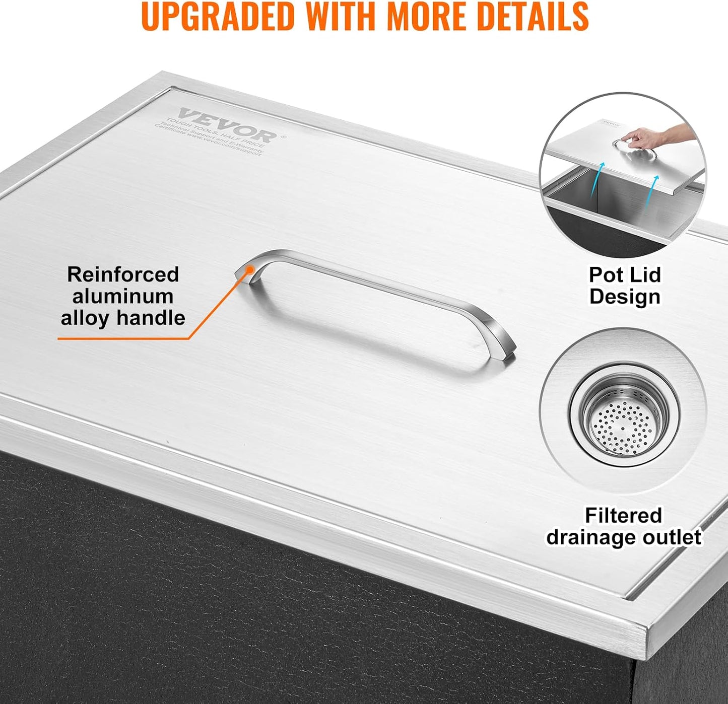 Happybuy Drop in Ice Chest 18L x 12W x 14.5H Inch Stainless Steel Ice Cooler with Sliding Cover Drop in Ice Bin Included Drain-Pipe and Drain Plug for Cold Wine Beer