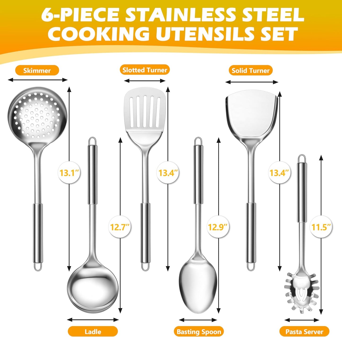 E-far Cooking Utensils Set, 10-Piece Stainless Steel Kitchen Utensils with Holder, Metal Heat Resistant Kitchen Cookware Tool Spatula Set for Cooking, Easy Clean & Dishwasher Safe