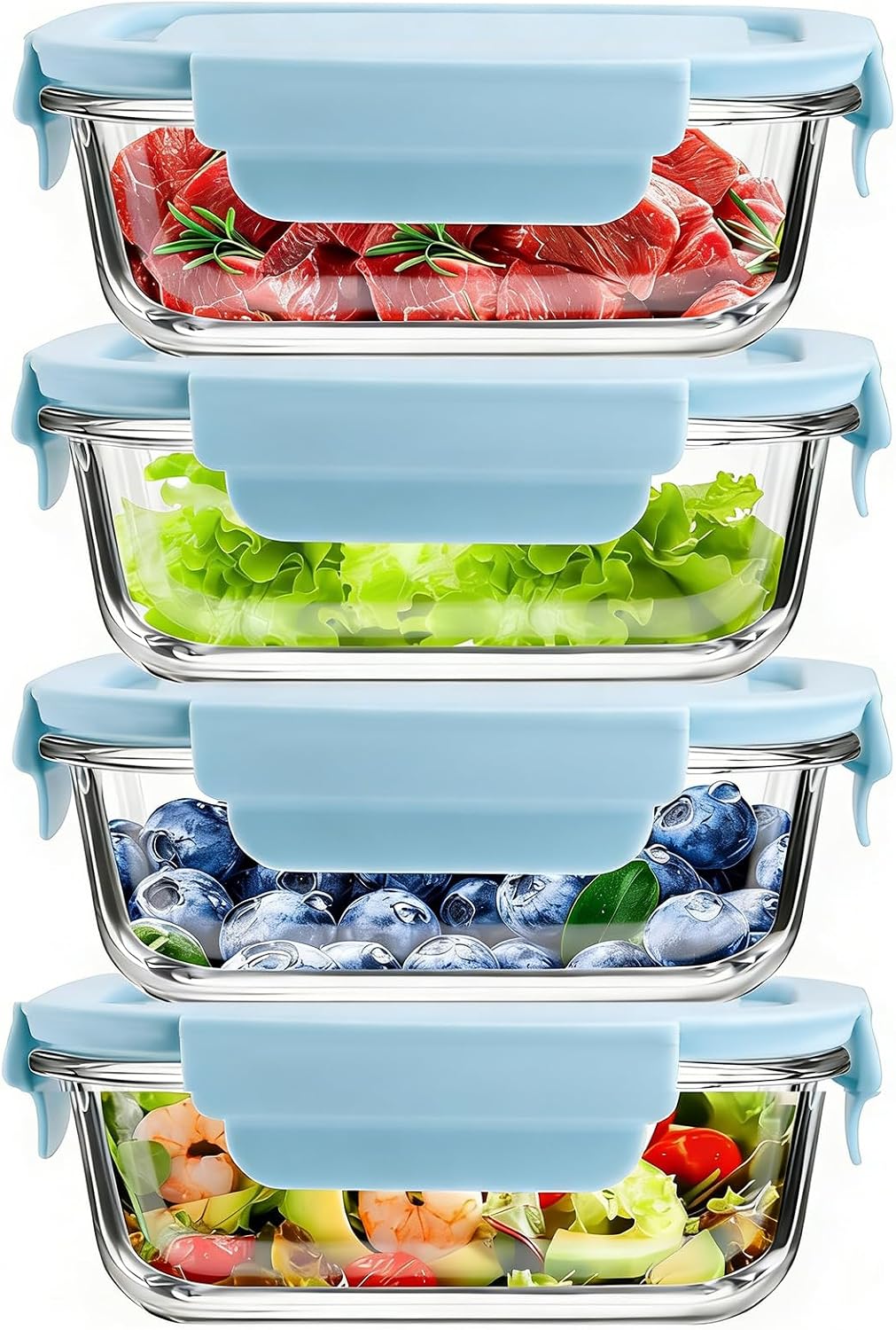 FEOOWV 4Pack 13oz/0.37L Glass Meal Prep Containers with Lids, Glass Storage Containers with Lids, BPA-Free, Pantry Organizers and Storage, Freezer to Oven Safe (Pink)
