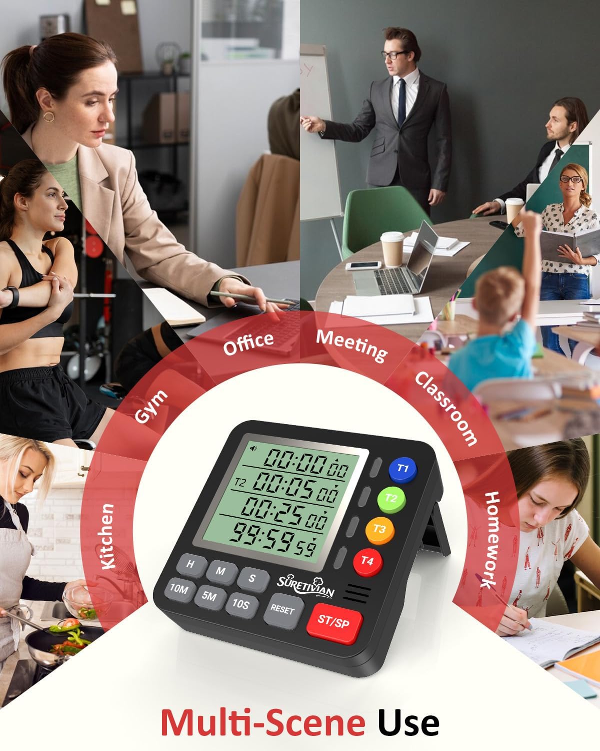 Digital Kitchen Timer with 4 Channel, Loud Alarm and Silent Mode