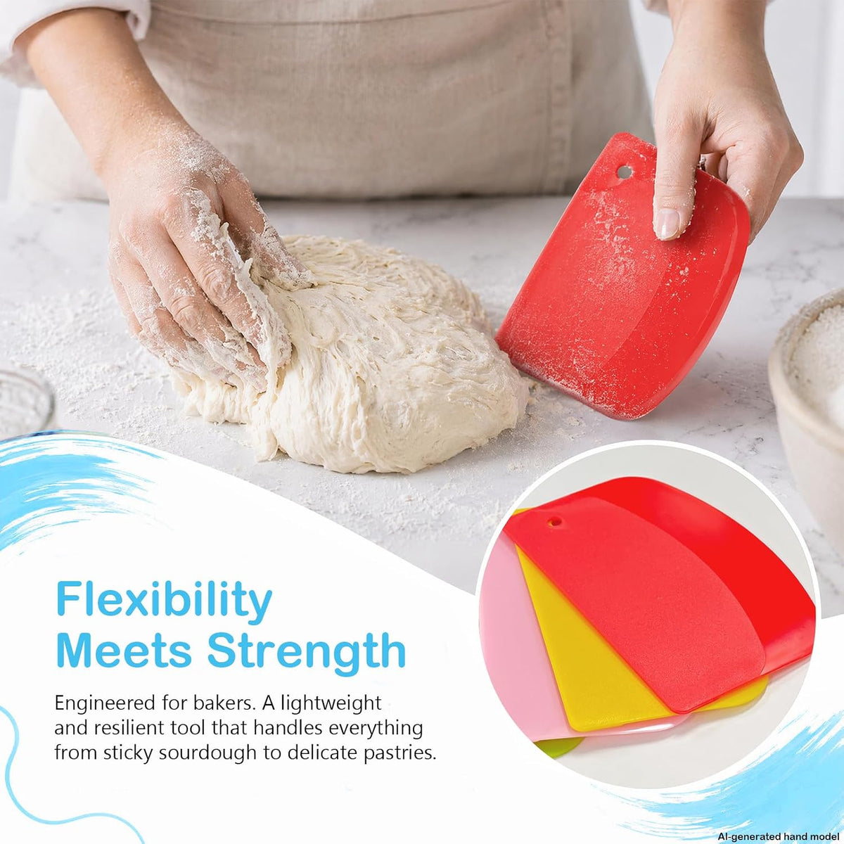 7 Dough Scrapers for Baking, Flexible Bowl Scraper with Dough Cutter Edge