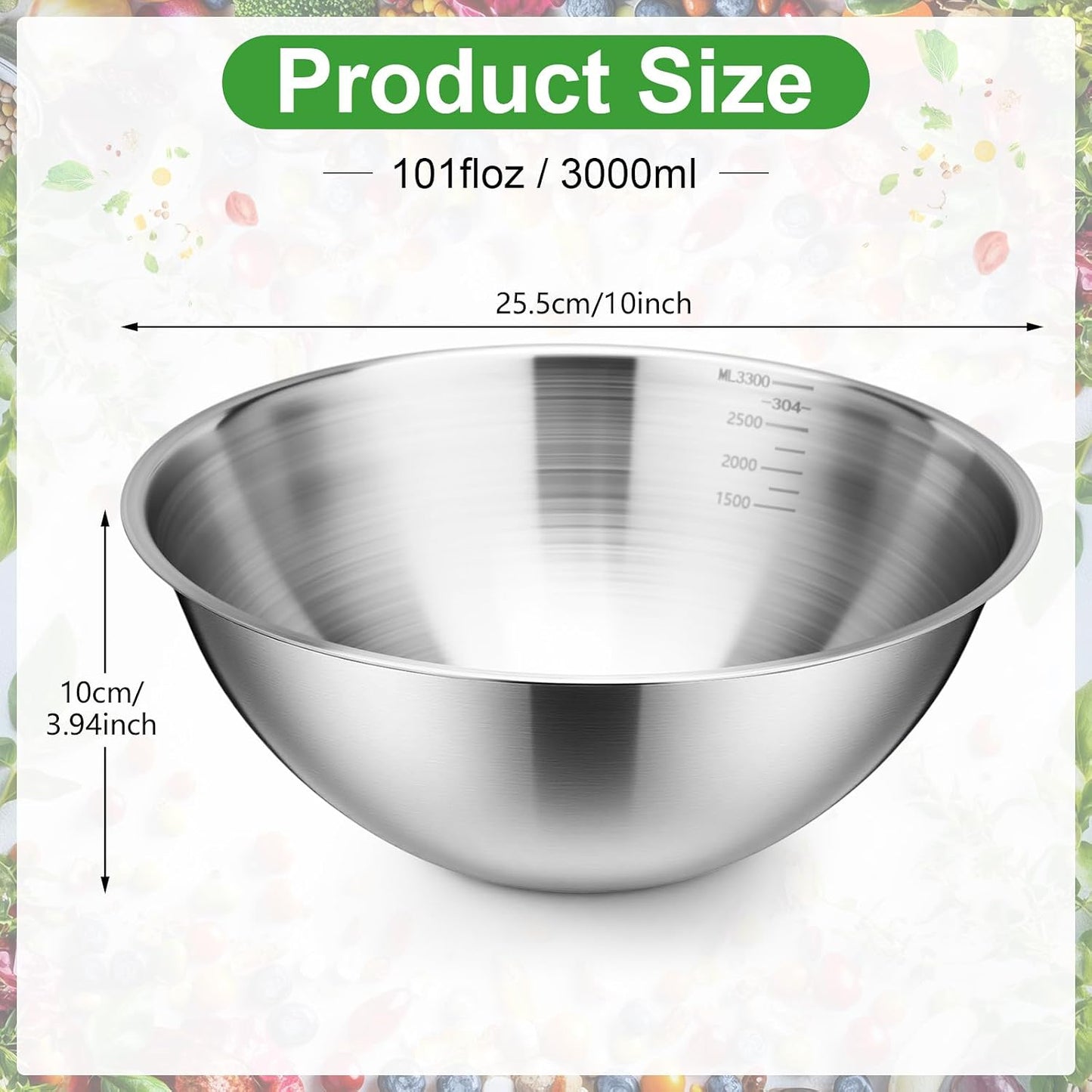 Honeydak 12 Pcs 304 Stainless Steel Mixing Bowls with Graduations, Salad Bowls Metal Serving Reusable Baking Food Storage Containers for Baking, Cooking, Salads, Soups, Ice Cream, Noodles (40 oz)