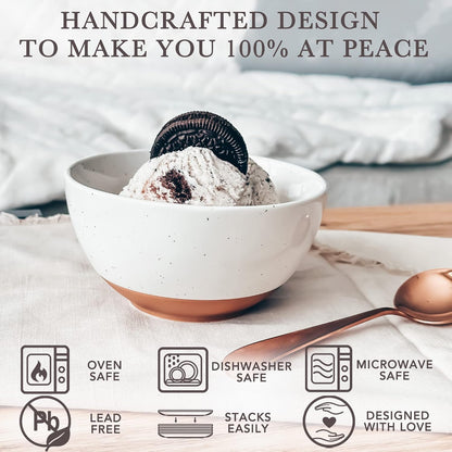 Mora Ceramic Artisan Matte Small Dessert Bowls - 16oz, Set of 6 - Microwave, Oven and Dishwasher Safe, For Rice, Ice Cream, Soup, Snacks, Cereal, Chili, Side Dishes etc - Microwavable Kitchen Bowl