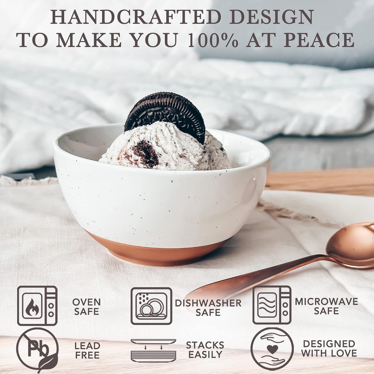 Mora Ceramic Artisan Matte Small Dessert Bowls - 16oz, Set of 6 - Microwave, Oven and Dishwasher Safe, For Rice, Ice Cream, Soup, Snacks, Cereal, Chili, Side Dishes etc - Microwavable Kitchen Bowl