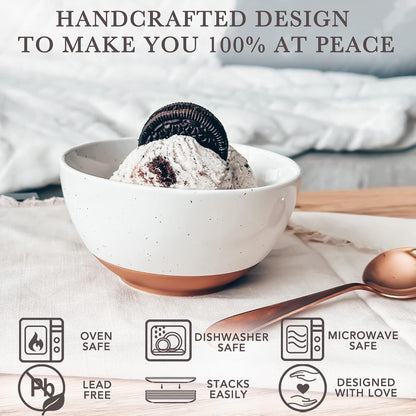 Mora Ceramic Artisan Matte Small Dessert Bowls - 16oz, Set of 6 - Microwave, Oven and Dishwasher Safe, For Rice, Ice Cream, Soup, Snacks, Cereal, Chili, Side Dishes etc - Microwavable Kitchen Bowl