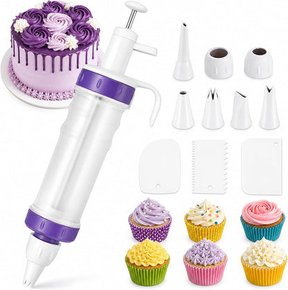 Frosting Piping Kit with Syringe Dispenser, 7 Nozzles, 3 Cake Scrapers