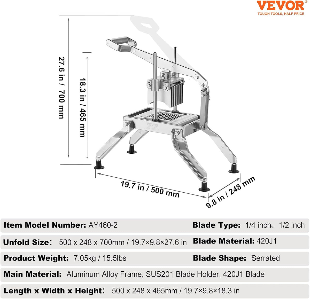 VEVOR Commercial Vegetable Slicer, 3/8" and 3/16" Tomato Slicer, Stainless Steel and Aluminum Alloy Vegetable Cutter Slicer, Manual Tomato Slicer with Non-slip Feet, for Tomatoes, Potatoes, Onions