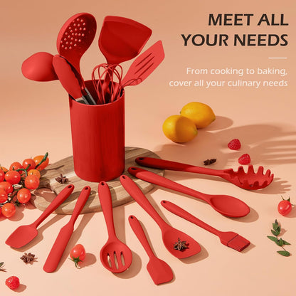 Homikit Silicone Cooking Utensil Set, 15pcs Kitchen Utensils with Holder for Nonstick Cookware, Heat Resistant Nontoxic Silicone Spatula Set Dishwasher Safe Kitchen Tools for Baking-Black